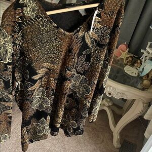 Chico's Black and Brown Floral Blouse